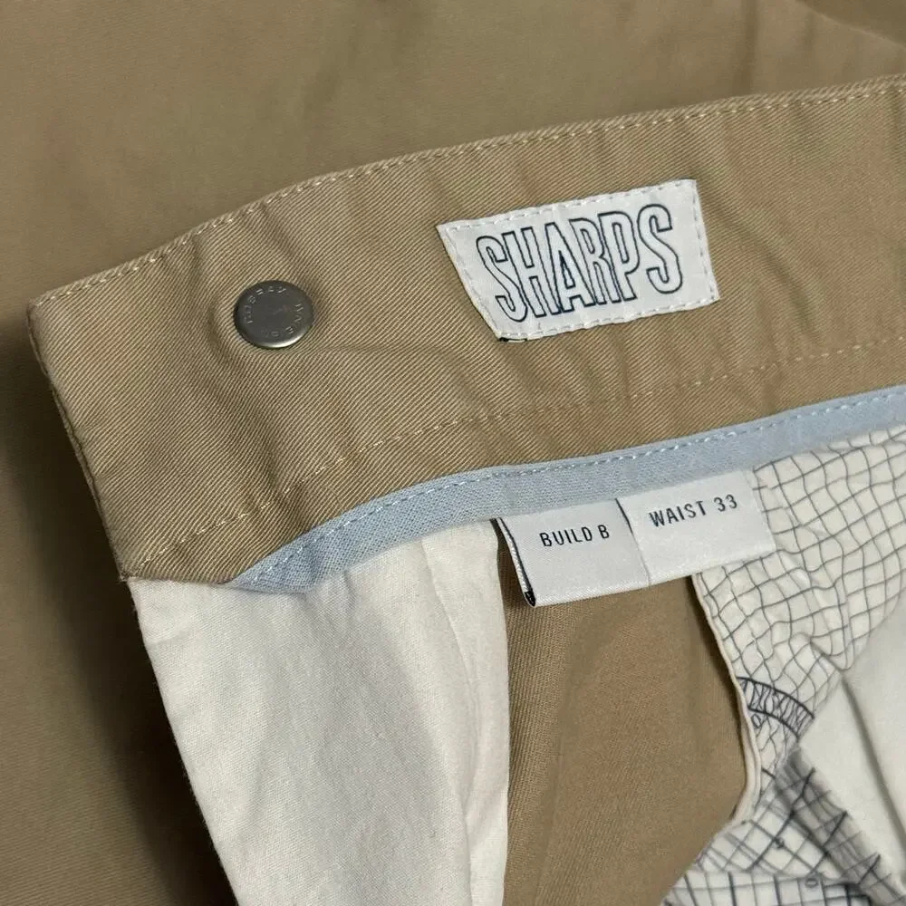 SPOKE Sharps Chino Pants Build B Khaki Tan Basics Waist 33 (Fits 34” X 34